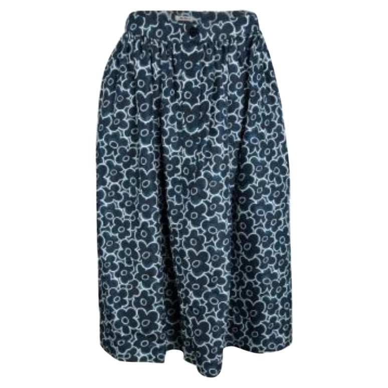 Miu jupe midi froncée taille haute en soie à imprimé floral bleu S