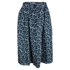 Miu Miu Blue Floral Printed Silk Gathered High Waist Midi Skirt S