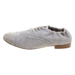 Chanel Grey Canvas and Python Trim Cap Toe Scrunch Flats Size 37.5