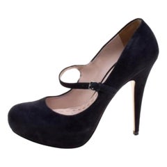 Miu Miu Dark Blue Suede Mary Jane Pumps Size 39
