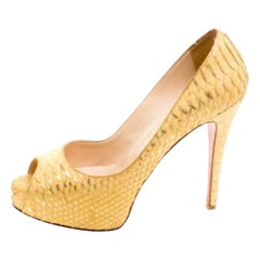 Christian Louboutin Metallic Gold Python Leather Altadama Peep Toe Pumps Size 40