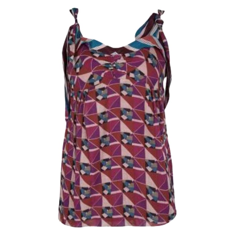 Marc Jacobs Multicolore Geometric Print Sleeveless Tie Detail Cotton Top M