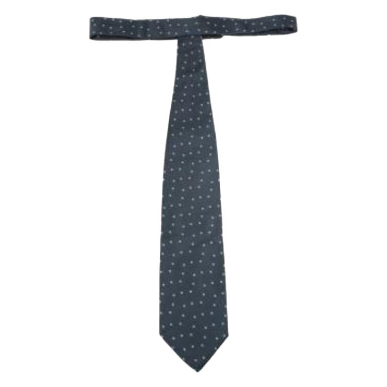 Giorgio Armani Dunkelgraue bedruckte Seidenkrawatte im Angebot