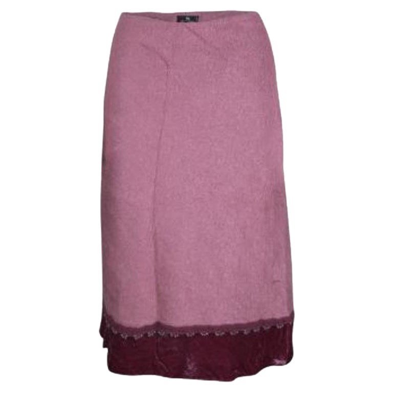 Etro Pink Wool Blend Velvet Trim Bead Detail Midi Skirt S