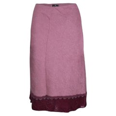 Etro Pink Wool Blend Velvet Trim Bead Detail Midi Skirt S