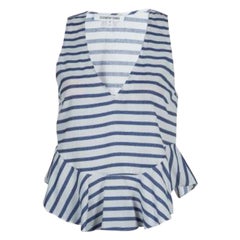 Elizabeth and James White and Blue Striped Peplum Top S