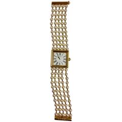 Vintage Chanel 18 Karat Yellow Gold and Pearl Mademoiselle Wristwatch 