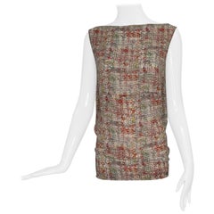 Chanel Identificazione 1999A Seta Tweed Stampa Rosa Grigio Crema Canotta 36