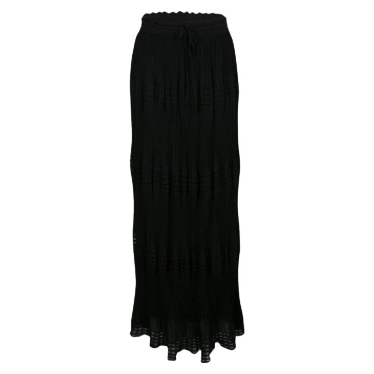 M Missoni Black Lurex Perforated Knit Pleated Skirt M. en vente