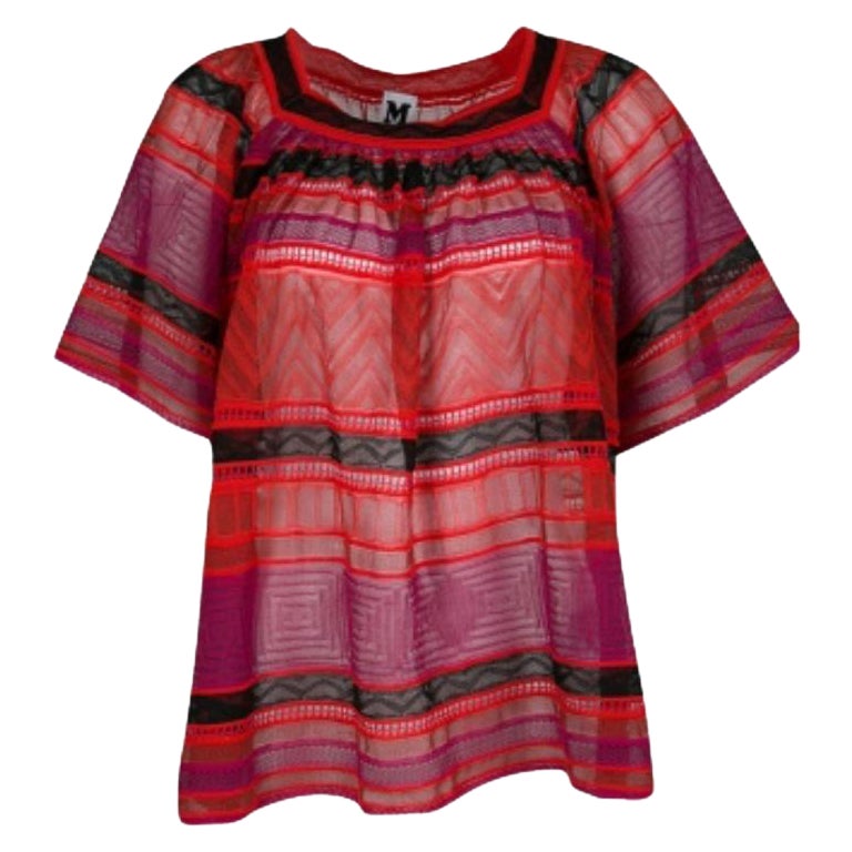 M Missoni Multicolore Striped Perforated Textured Knit Top M en vente