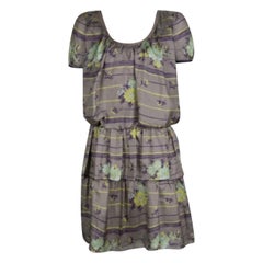 Philosophy di Alberta Ferretti Grey Floral Printed Silk Tiered Dress S