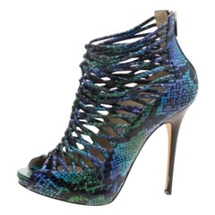 Jimmy Choo Two Tone Python Leather Quaker Elaphe Open Toe Sandals Size 39.5