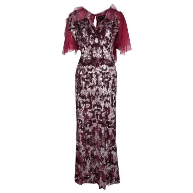 Jenny Packham Maxi Vestido Rojo de Lentejuelas con Mangas Volantes L en venta