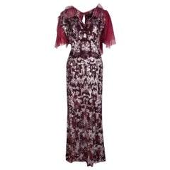 Jenny Packham Red Sequin Embellished Ruffled Sleeve Maxi Dress L