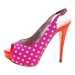 Gina Purple Polka Dot Fabric Peep Toe Slingback Sandals Size 37.5