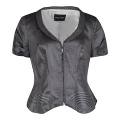 Giorgio Armani Dark Grey Dotted Jacquard Short Sleeve Zip Front Jacket L