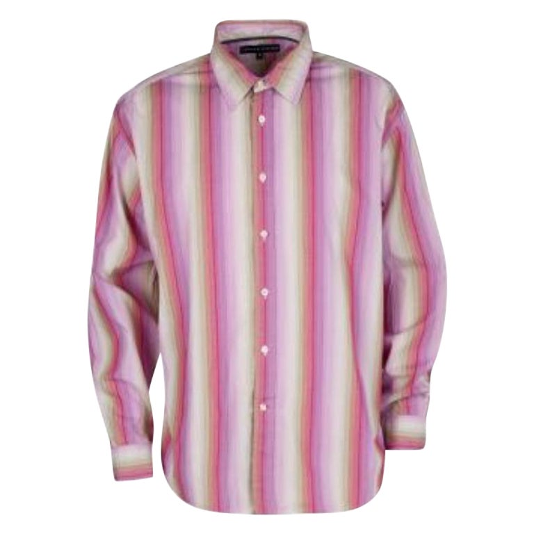 Tommy Hilfiger - Chemise à manches longues et boutons à l'avant en coton rayé multicolore XL en vente