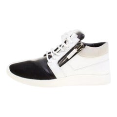 Giuseppe Zanotti Monochrome Leather and Mesh Megatron Lace Up Sneakers Size 40