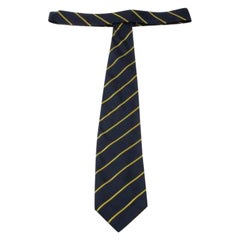 Yves Saint Laurent Vintage Navy Blue and Yellow Striped Silk Tie