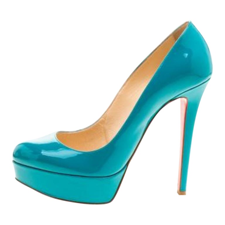 Christian Louboutin escarpins Bianca à plateforme en cuir verni vert, taille 37.5 en vente