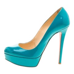 Christian Louboutin Green Patent Leather Bianca Platform Pumps Size 37.5