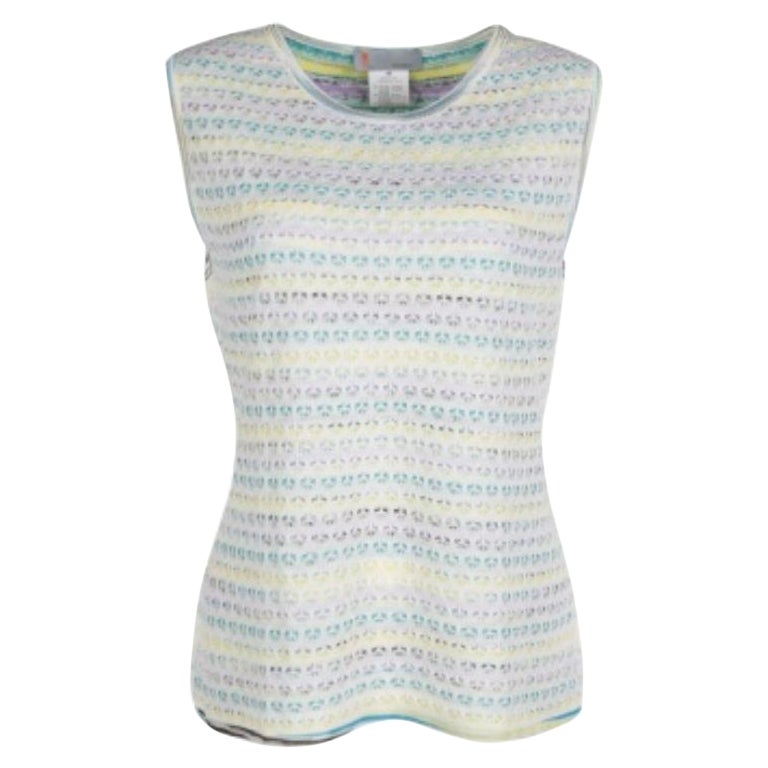 M Missoni - Haut sans manches rayé à motifs floraux en crochet multicolores L en vente