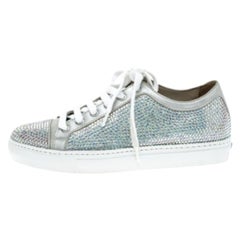 Le Silla Grey Crystal Embellished Suede Lace Up Sneakers Size 36