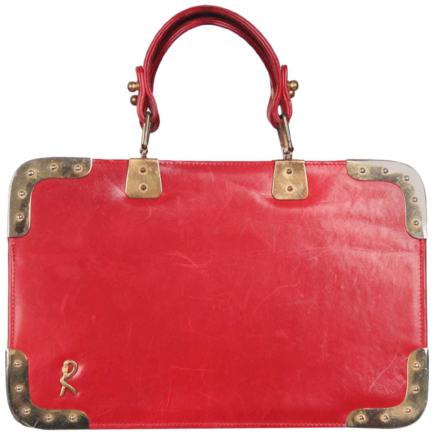 ROBERTA DI CAMERINO VINTAGE Red Leather SATCHEL Handbag