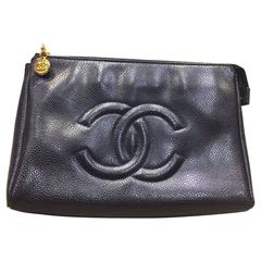 Chanel Black Caviar Leather "CC" Pouch