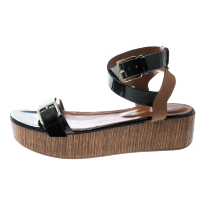 Sergio Rossi Sandales à semelles compensées en cuir noir/brun Taille 40 en vente