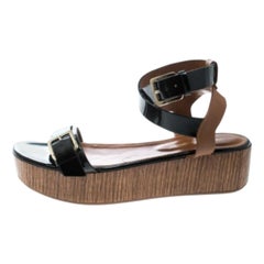 Sergio Rossi Black/Brown Leather Ankle Strap Wedge Sandals Size 40