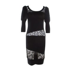 Sonia Rykiel Green and Black Lace Paneled Textured Sleeve Detail Sheath Dress S