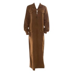 Micahel Kors Pecan Brown Linen Silk Lace Up Safari Dress L