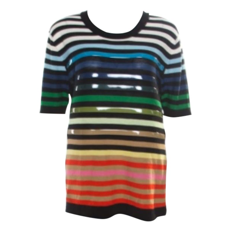Sonia Rykiel - Top a righe multicolore in cotone e seta con dettaglio a righe in vinile M. I.