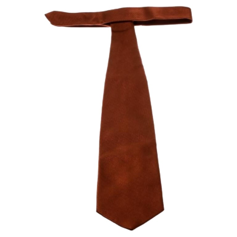 Ermenegildo Zegna Brown - Cravate traditionnelle en soie texturée et jacquard de coton en vente