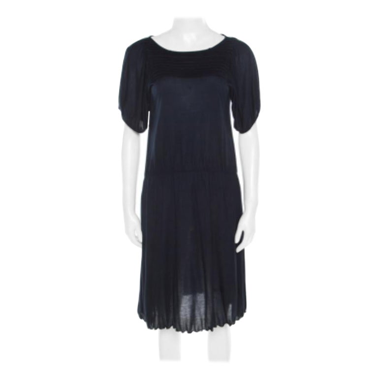 Miu Marineblaues gerafftes Kleid aus Baumwoll-Jersey S