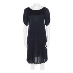 Miu Miu Navy Blue Cotton Jersey Gathered Dress S