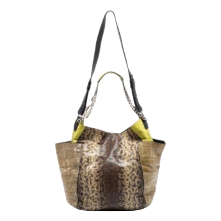 Bolso Jimmy Choo Beige/Verde Karung y Watersnake Anna en venta