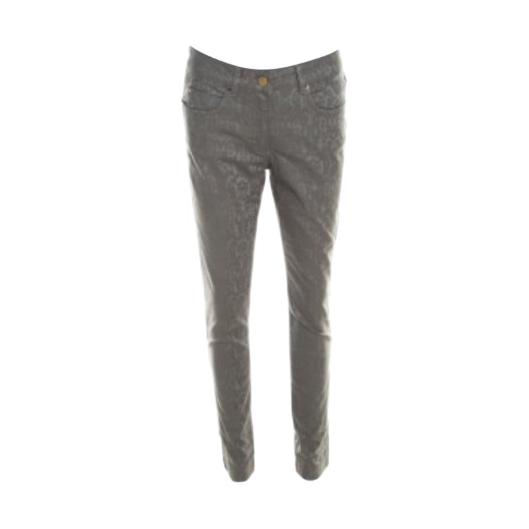 Escada Jeans Skinny in denim stretch con jacquard floreale grigio M. in vendita