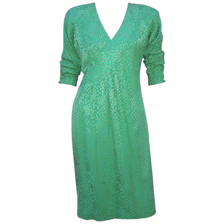green silk polka dot dress