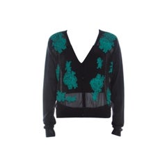 Escada Cardigan cropped Samaya nero con ricamo floreale a contrasto M. I.
