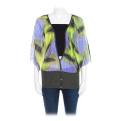 Escada Multicolor Fantasy Print Knit Kimono Sleeve Cardigan L