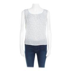 Escada Top senza maniche in seta a pois in bianco e nero M.