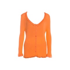 Escada Orange Rib Knit Crochet Trim Button Front Cardigan L