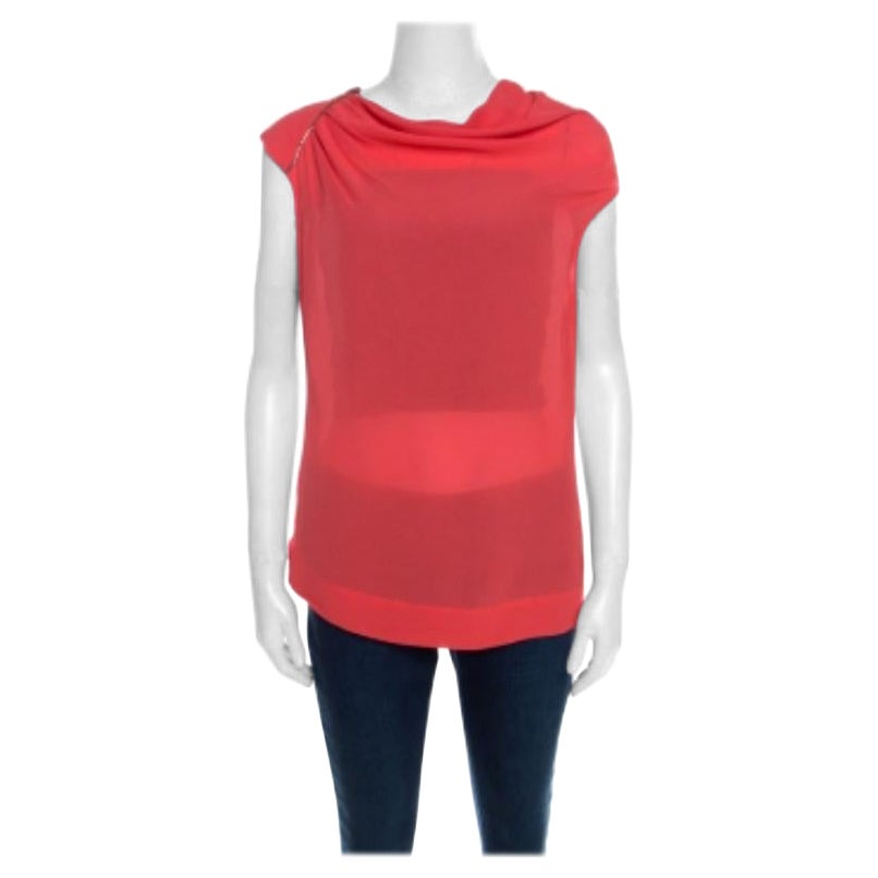 Escada Coral Naranja Seda Adornada Cuello Cowl Top Sin Mangas Neslisah M en venta