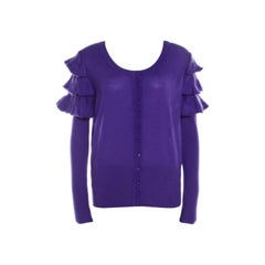 Escada Cardigan in lana mohair viola con dettaglio a balze e bottoni sul davanti L.L.A.