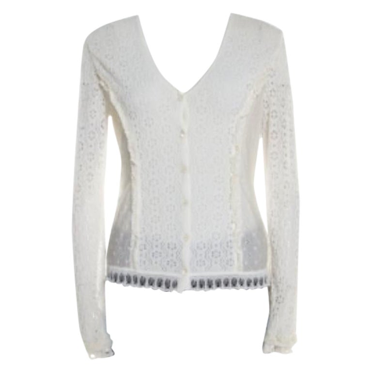 Cardigan à manches longues Escada blanc cassé à panneaux de dentelle multicolore M