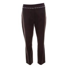 Escada Mocca Brown Stretch Cotton Embroidered Waist Detail Cropped Pants L.L.