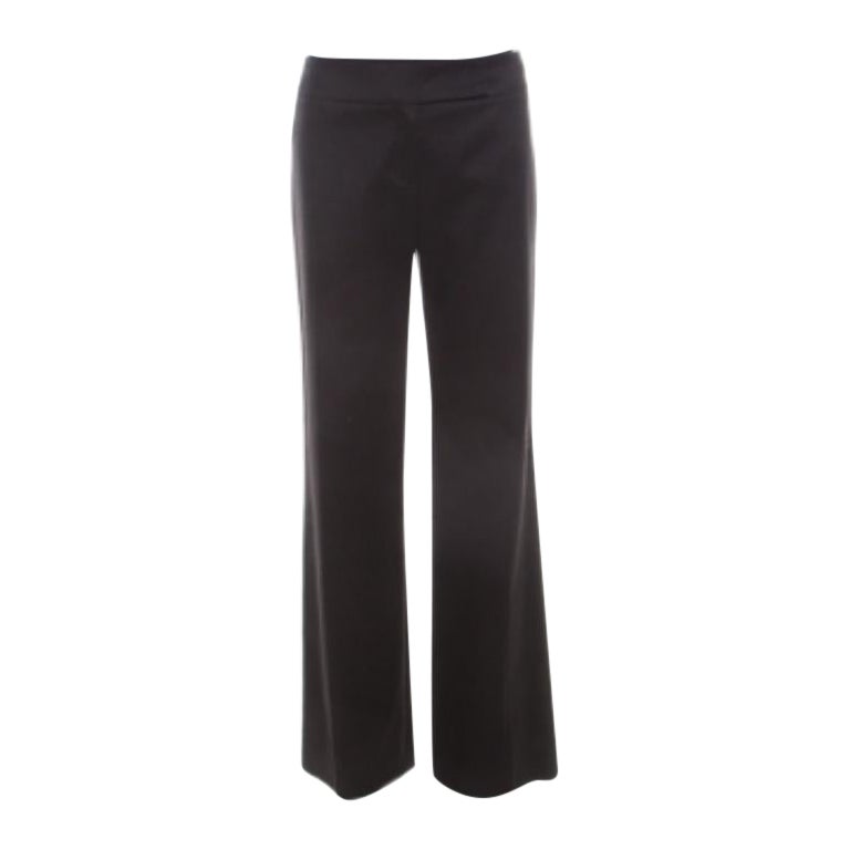 Escada Schwarz Texturierter Baumwoll-Jacquard Hose mit hoher Taille und weitem Bein M