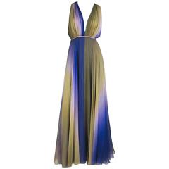Stunning Galanos Watercolor Chiffon Goddess gown 1970s 2
